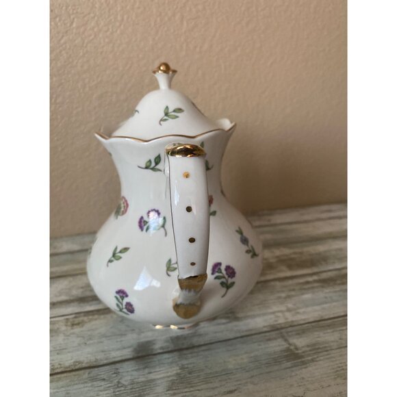 Burton + Burton Morning Meadows Teapot Butterflies Bees Flower Gold Trim - 4 Cup - Picture 9 of 16